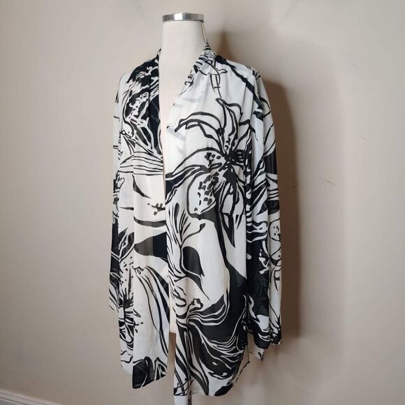 K Woman Floral Shimmer Chiffon Blouse Jacket - Picture 5 of 13